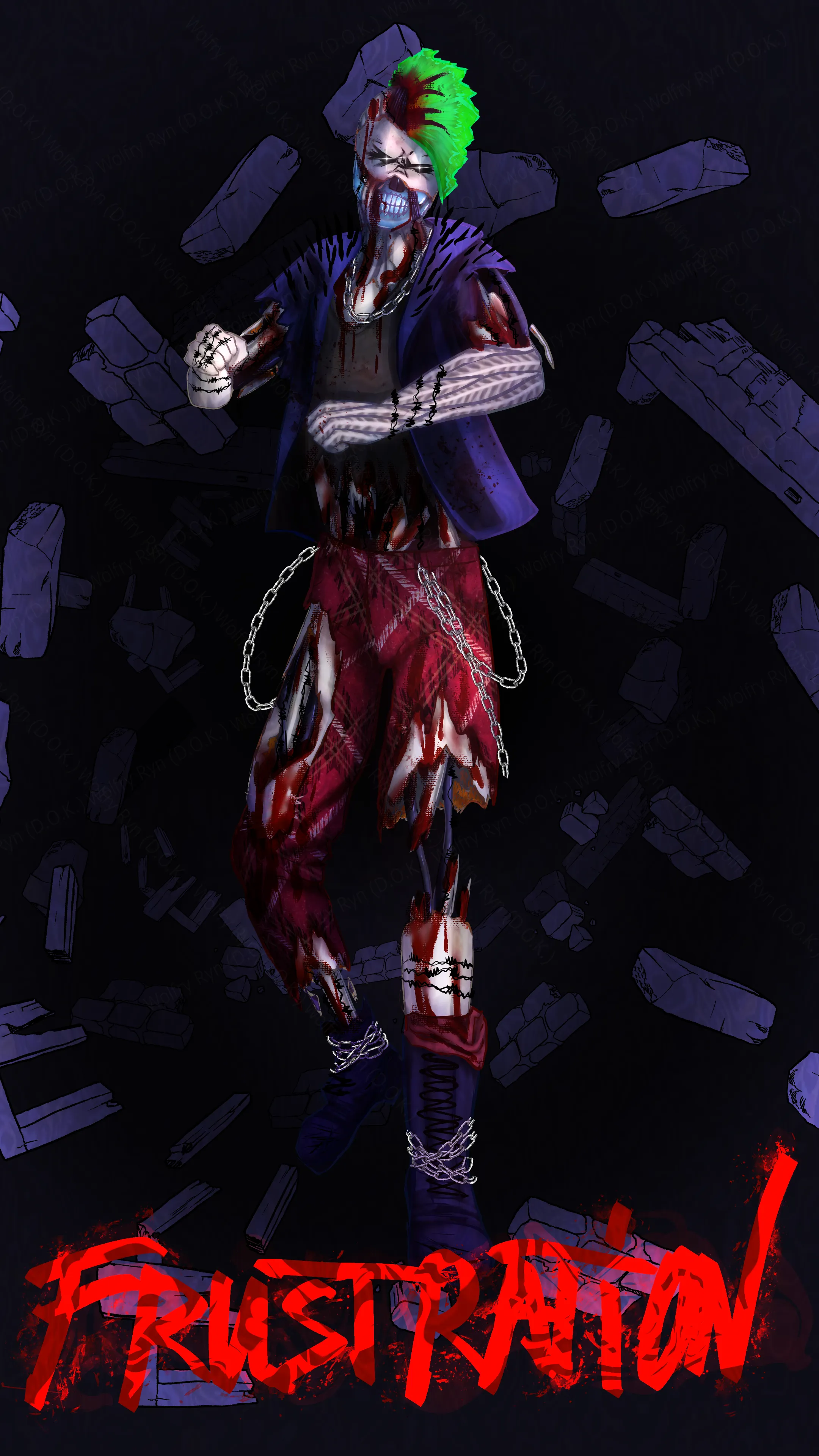 A punk undead made from metal, in a void of debris
