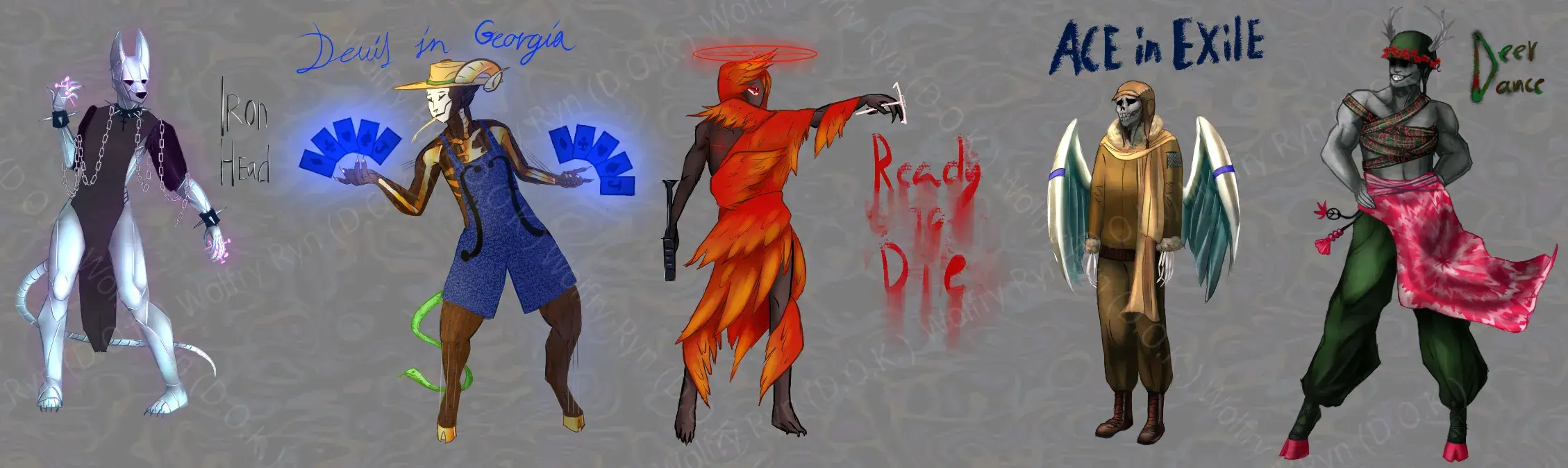 A lineup of 5 characters