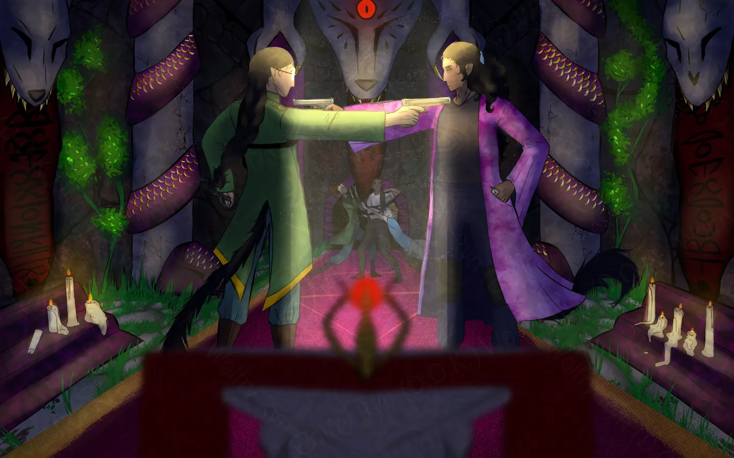 A duel in a dog temple