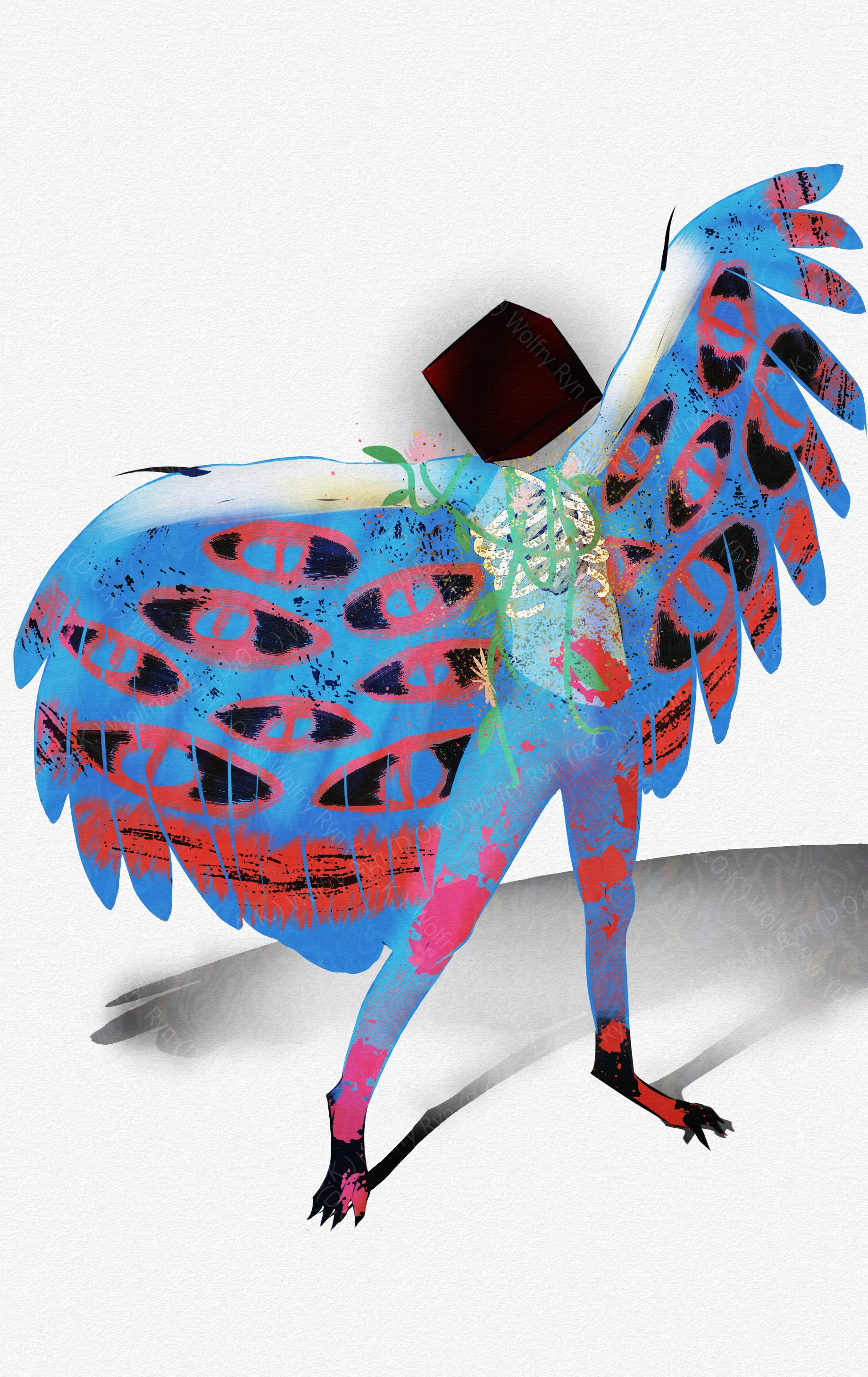 A harpy-like creature with a black cube for a head
