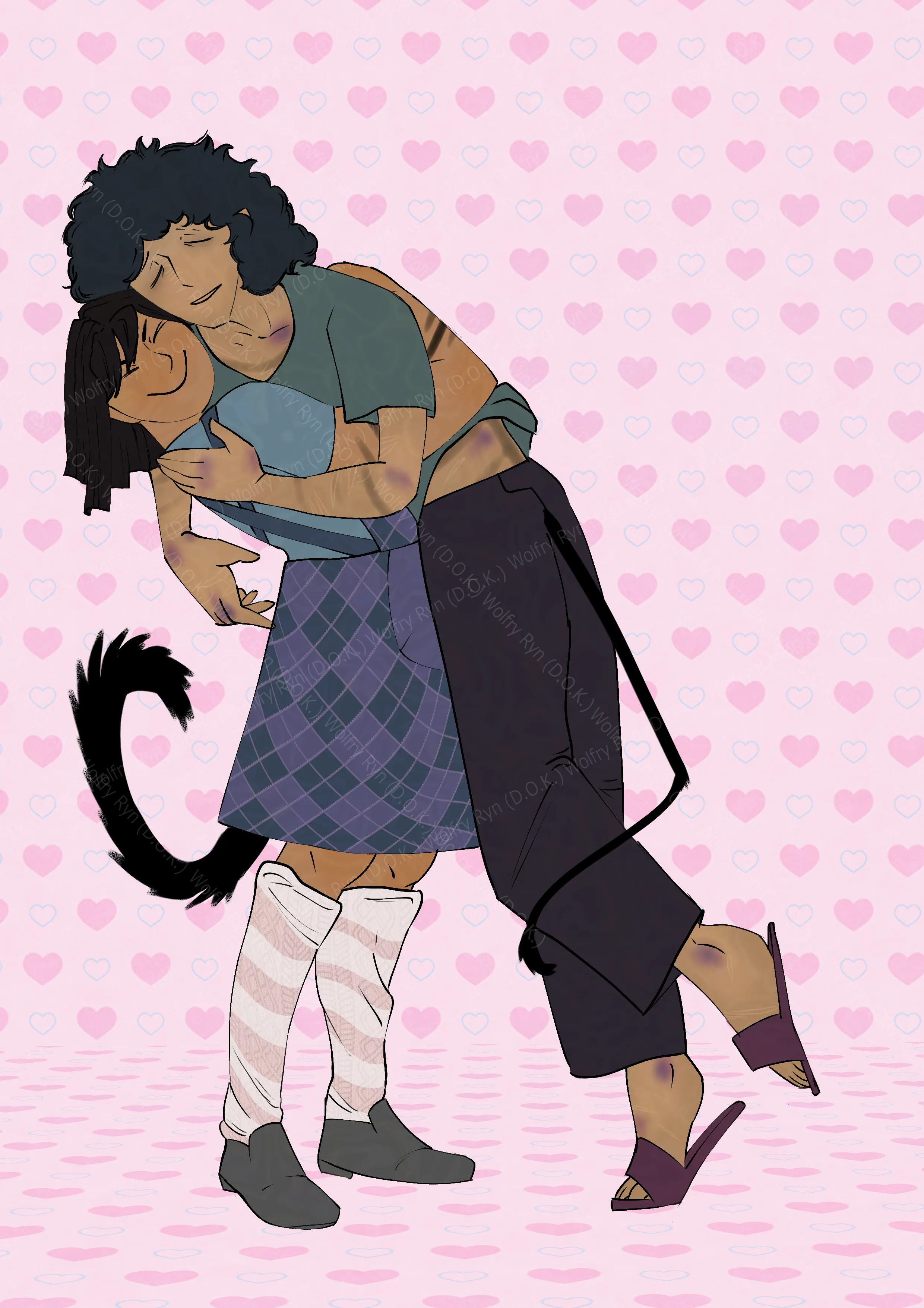 two witches hugging standing